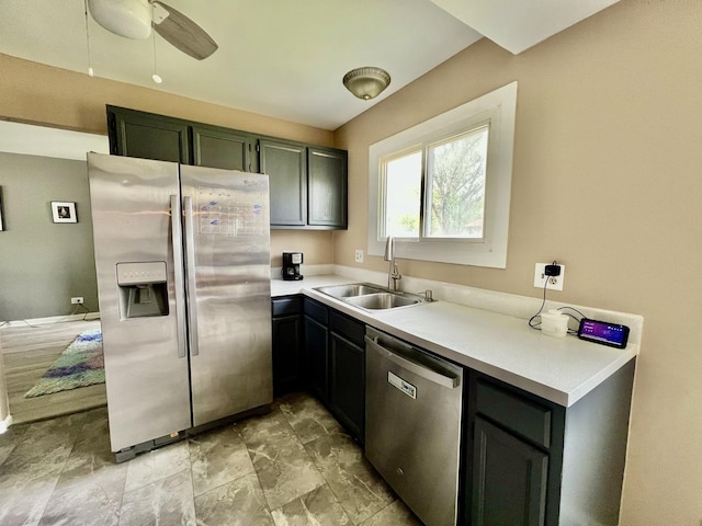 2S605 Continental Dr, Warrenville, IL 60555 - kitchen with a sink, light countertops, a ceiling fan, and stainless steel appliances