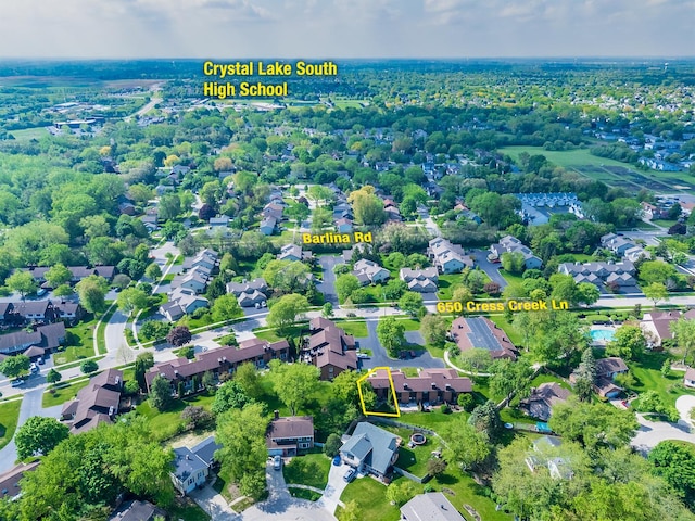 650 Cress Creek Ln, Crystal Lake, IL 60014 - aerial view of residential area with property parcel outlined