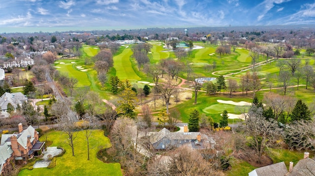 drone / aerial view with a residential view and view of golf course