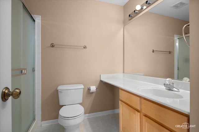 2823 White Thorn Cir, Naperville, IL 60564 - bathroom featuring a shower with shower door, vanity, toilet, and baseboards