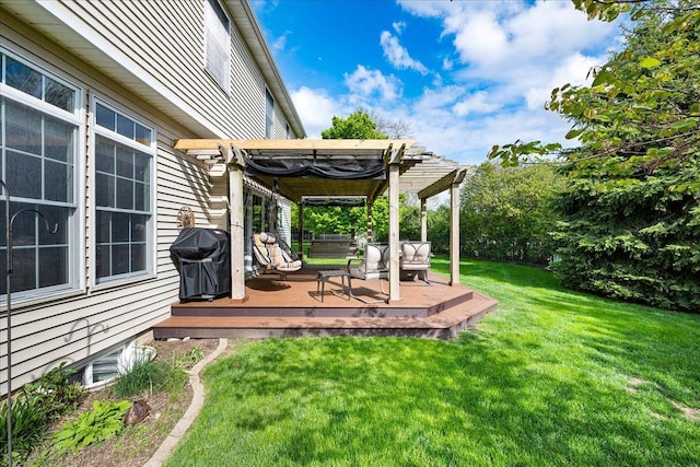 view of yard featuring a pergola and a deck