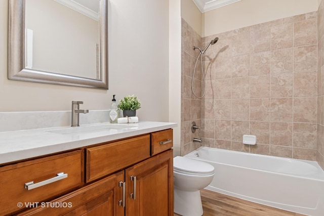 3607 Greystone Ave, Naperville, IL 60564 - full bathroom featuring vanity, ornamental molding, toilet, and wood finished floors