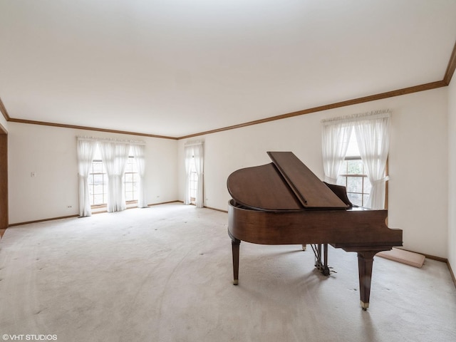 living area featuring a healthy amount of sunlight, carpet flooring, and baseboards