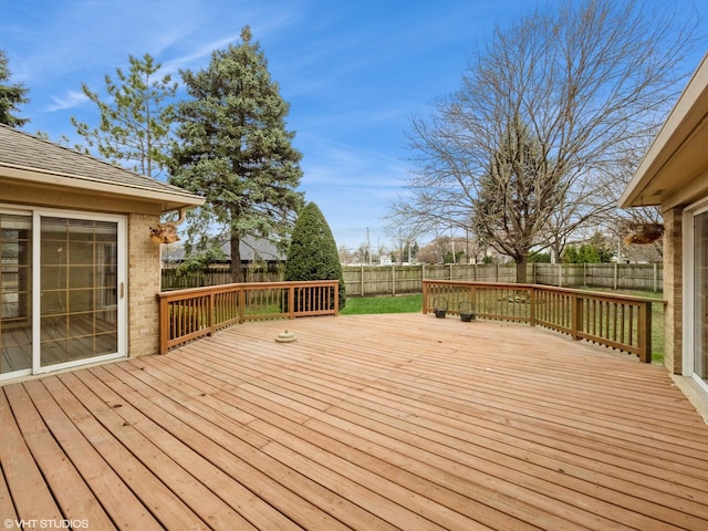 wooden terrace featuring a fenced backyard