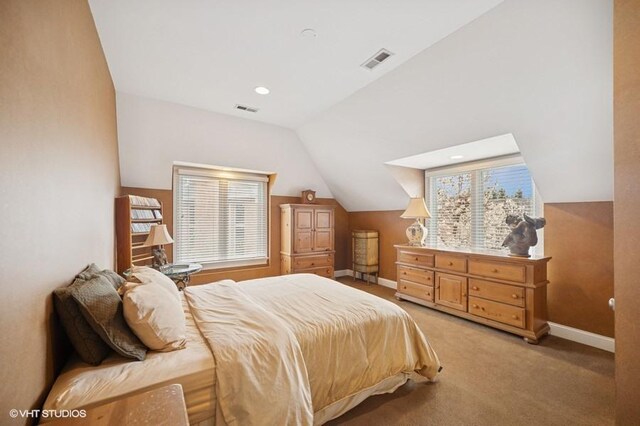 4020 Noble Ct, Northbrook, IL 60062 - bedroom featuring baseboards, vaulted ceiling, and light carpet