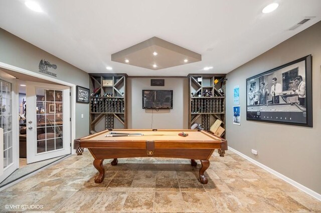 4020 Noble Ct, Northbrook, IL 60062 - rec room with a dry bar, billiards table, recessed lighting, baseboards, and stone finish flooring