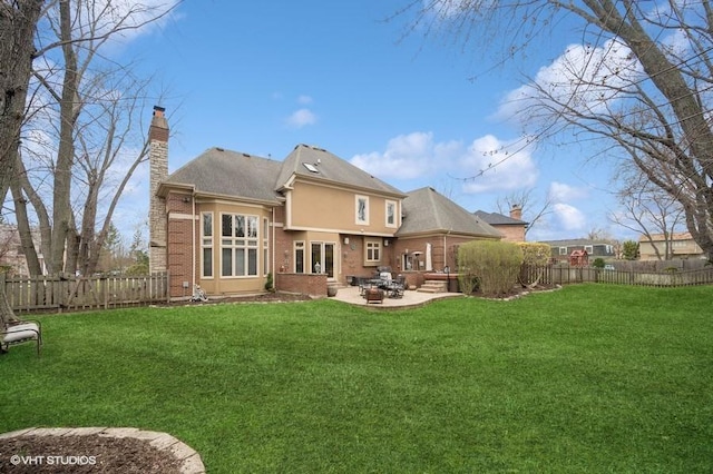 4020 Noble Ct, Northbrook, IL 60062 - rear view of house with a patio area, a chimney, and brick siding