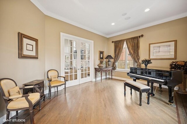 4020 Noble Ct, Northbrook, IL 60062 - living area featuring wood finished floors, ornamental molding, baseboards, french doors, and recessed lighting