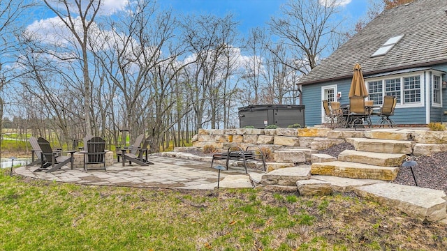 2066 County Road 125 E, Mahomet, IL 61853 - view of yard featuring an outdoor fire pit, a patio, and a hot tub