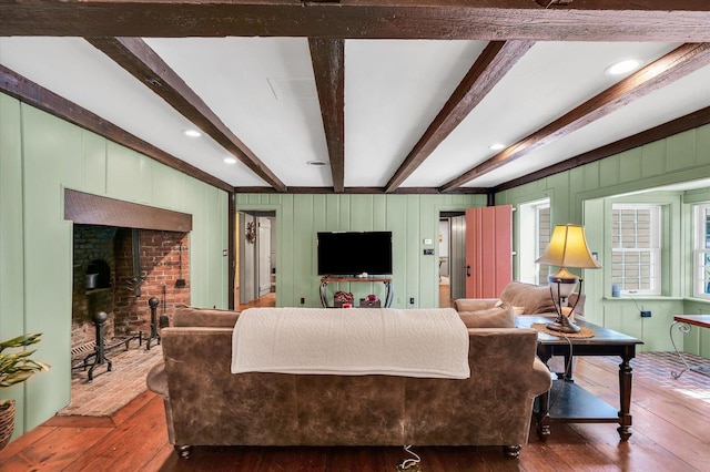 2066 County Road 125 E, Mahomet, IL 61853 - living room featuring beamed ceiling and wood-type flooring