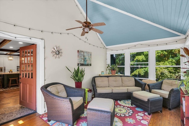 2066 County Road 125 E, Mahomet, IL 61853 - sunroom with outdoor lounge area and ceiling fan