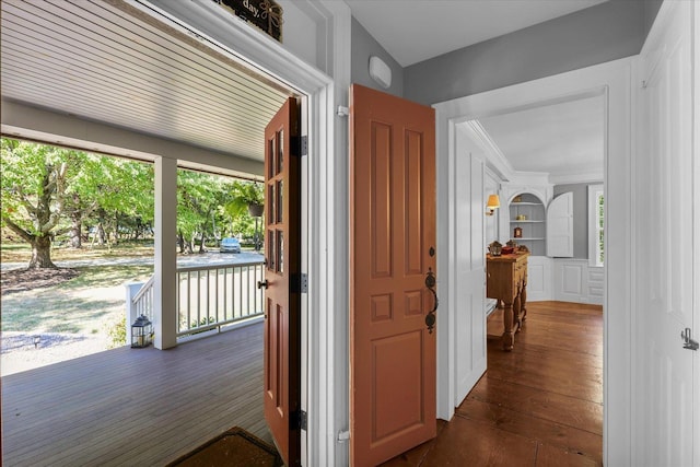 2066 County Road 125 E, Mahomet, IL 61853 - corridor featuring dark wood-type flooring and built in shelves