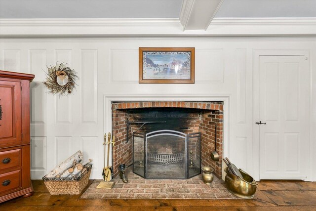 2066 County Road 125 E, Mahomet, IL 61853 - interior details with a brick fireplace and ornamental molding