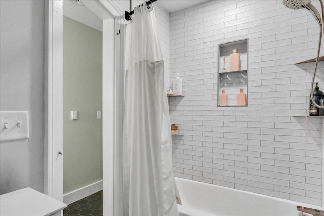 2066 County Road 125 E, Mahomet, IL 61853 - full bath with shower / bath combo, baseboards, and tile patterned floors
