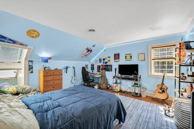 2066 County Road 125 E, Mahomet, IL 61853 - bedroom featuring wood finished floors and vaulted ceiling