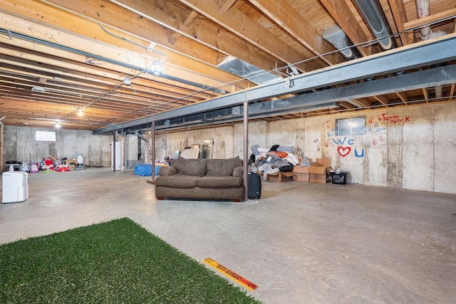 view of unfinished basement