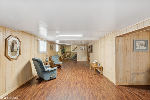 605 Saginaw Ave, Calumet City, IL 60409 - living area featuring baseboards, stairway, and wood finished floors