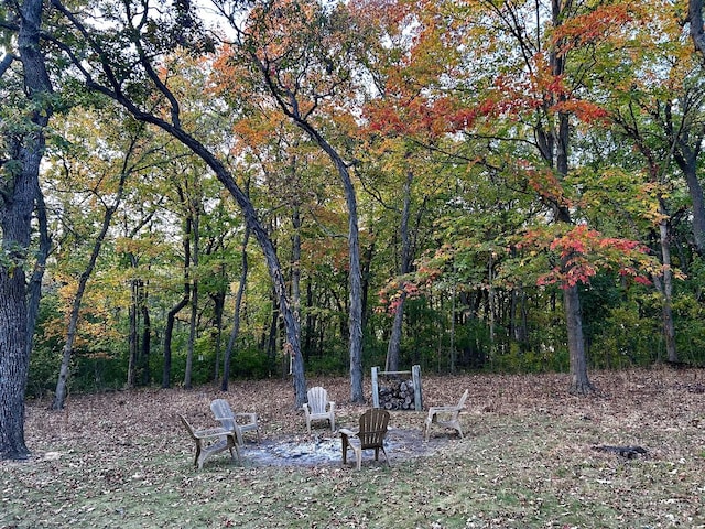 view of yard with a view of trees