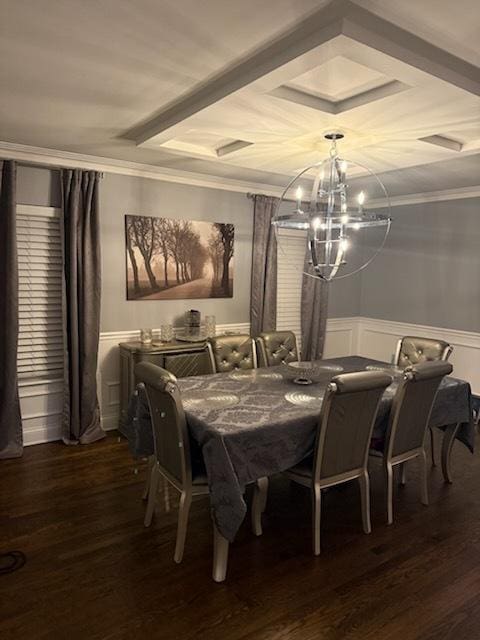 8034 S Clyde Ave, Chicago, IL 60617 - dining area with wood finished floors, a notable chandelier, crown molding, and wainscoting