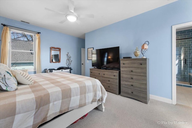 623 Oakton St, Evanston, IL 60202 - carpeted bedroom with baseboards, visible vents, and ceiling fan