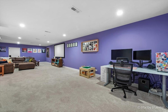 623 Oakton St, Evanston, IL 60202 - carpeted home office with baseboards, visible vents, and recessed lighting