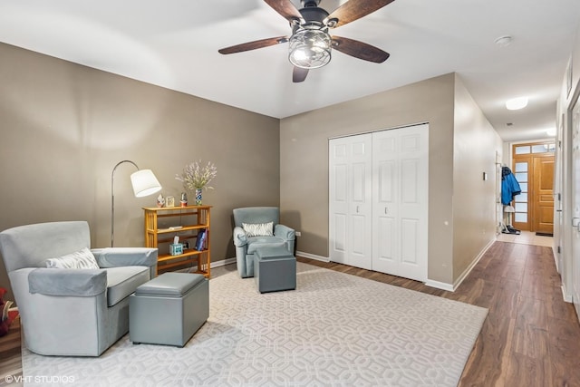 507 Grove Ln Unit H, Forest Park, IL 60130 - sitting room featuring baseboards, ceiling fan, and wood finished floors