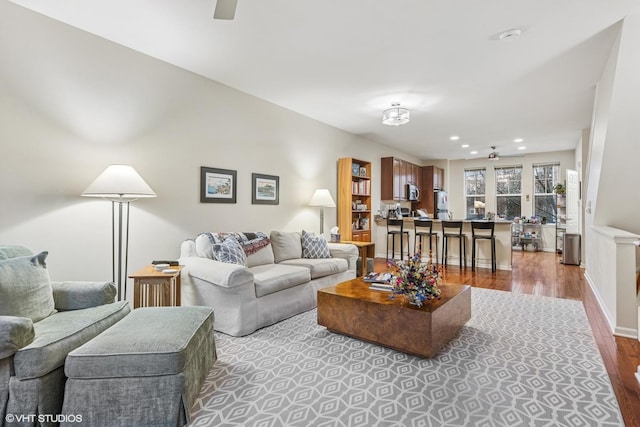 507 Grove Ln Unit H, Forest Park, IL 60130 - living area featuring recessed lighting, ceiling fan, baseboards, and light wood-type flooring