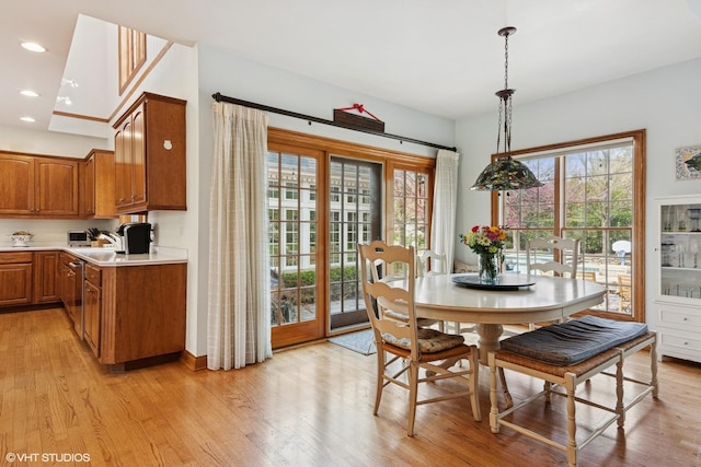 dining space with light wood-style flooring and a healthy amount of sunlight