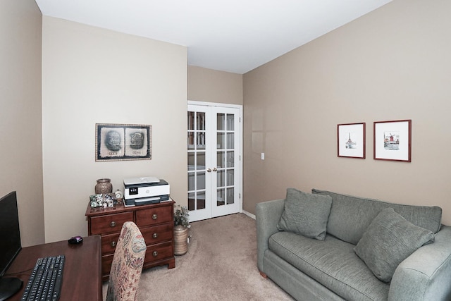 office featuring french doors and carpet