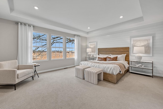 2547 Mallet Ct, Naperville, IL 60564 - bedroom with recessed lighting, a tray ceiling, visible vents, baseboards, and light colored carpet