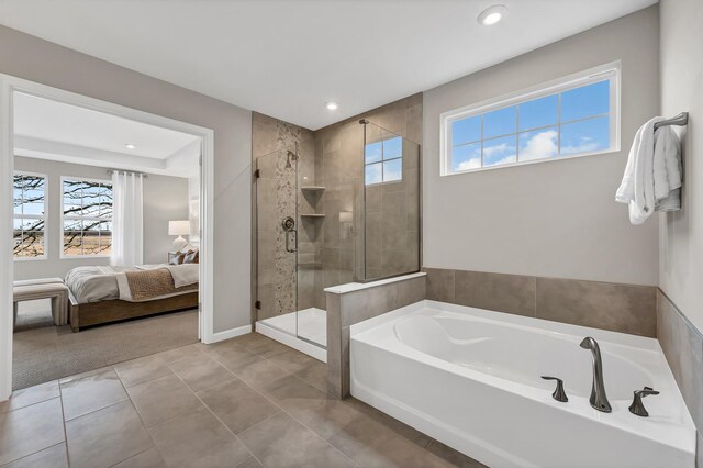 2547 Mallet Ct, Naperville, IL 60564 - bathroom featuring a bath, visible vents, tile patterned flooring, and tiled shower