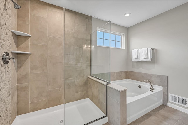2547 Mallet Ct, Naperville, IL 60564 - full bathroom featuring a spacious closet, visible vents, vanity, a garden tub, and a stall shower