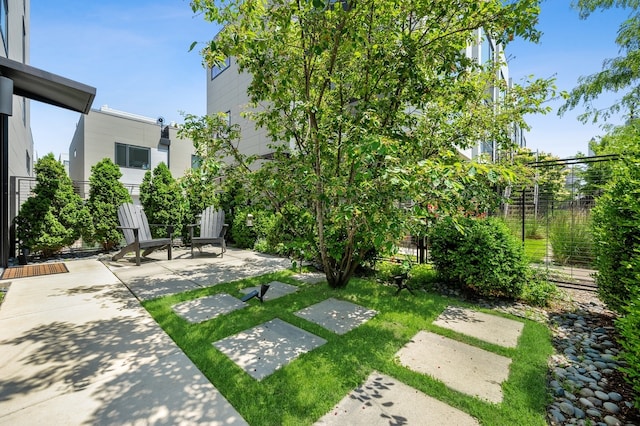 view of yard featuring a patio and fence