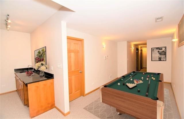 4312 S Saint Lawrence Ave Unit 1, Chicago, IL 60653 - game room with track lighting, baseboards, pool table, and light colored carpet