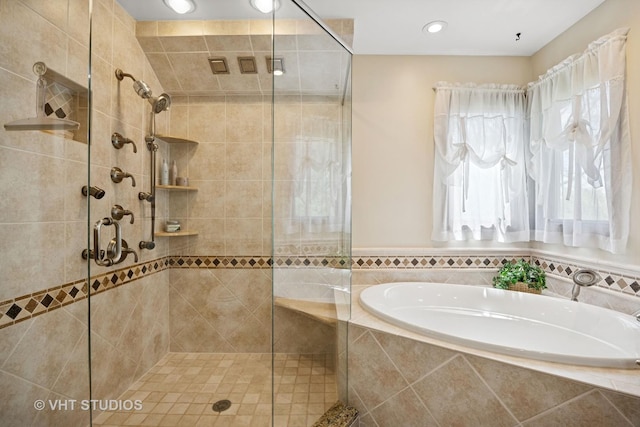 4230 Forest Glen Dr, Hoffman Estates, IL 60192 - bathroom with a stall shower, a bath, and recessed lighting