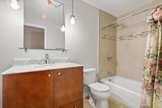 407 Brad Ct, Naperville, IL 60565 - bathroom featuring tile patterned floors, toilet, shower / bathtub combination with curtain, and vanity