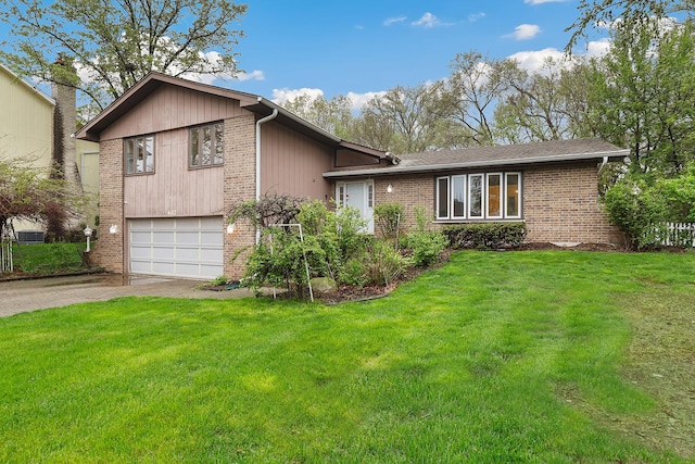 407 Brad Ct, Naperville, IL 60565 - split level home with driveway, a garage, brick siding, and a front yard