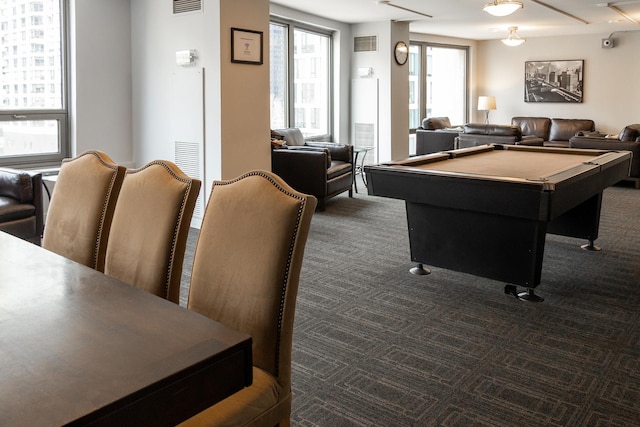 440 N Wabash St Unit 1807, Chicago, IL 60611 - recreation room featuring dark colored carpet, billiards, and visible vents