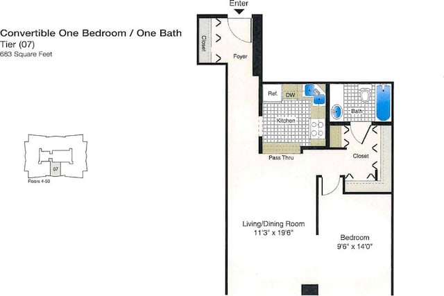440 N Wabash St Unit 1807, Chicago, IL 60611 - floor plan