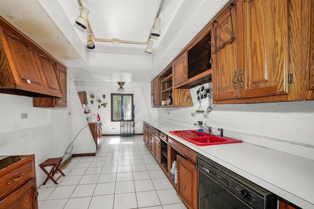 3917 Sunset Ave, Markham, IL 60428 - kitchen featuring light countertops, dishwasher, brown cabinets, a sink, and light tile patterned floors