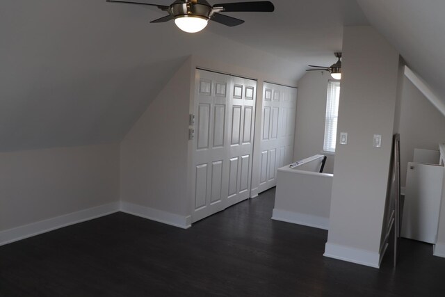 3418 N Nordica Ave, Chicago, IL 60634 - additional living space with baseboards, lofted ceiling, dark wood-style floors, and a ceiling fan