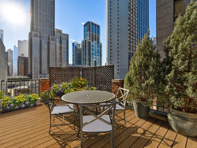deck featuring a view of city