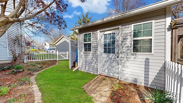view of outbuilding with a fenced backyard