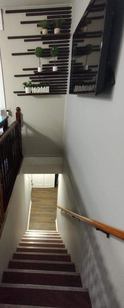 staircase with wood finished floors