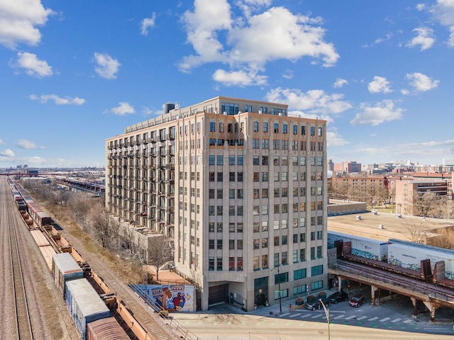 view of building exterior with a city view