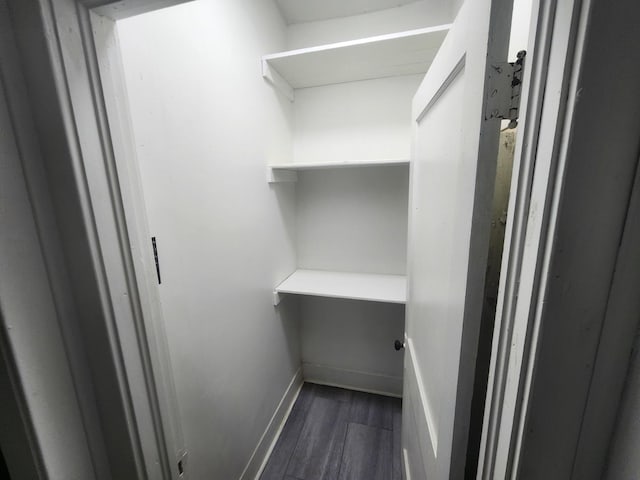walk in closet featuring dark wood-style floors