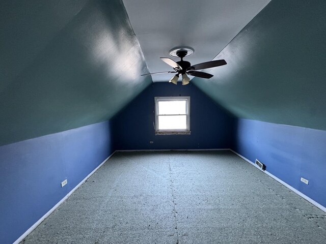 8216 S Brandon Ave, Chicago, IL 60617 - bonus room with baseboards, ceiling fan, visible vents, and vaulted ceiling