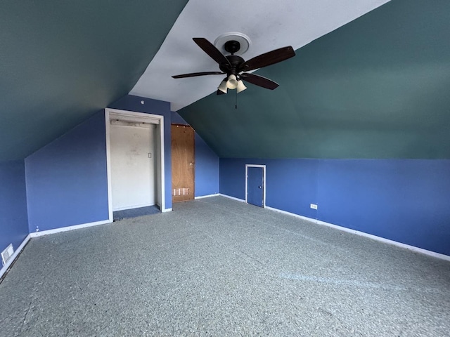 8216 S Brandon Ave, Chicago, IL 60617 - bonus room featuring baseboards, lofted ceiling, ceiling fan, and carpet flooring
