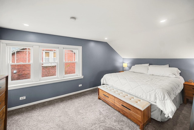 1739 Cedar Rd, Homewood, IL 60430 - carpeted bedroom featuring baseboards, multiple windows, vaulted ceiling, and recessed lighting