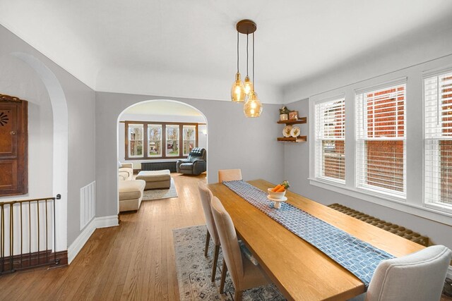 1739 Cedar Rd, Homewood, IL 60430 - dining area featuring arched walkways, a wealth of natural light, wood finished floors, and visible vents